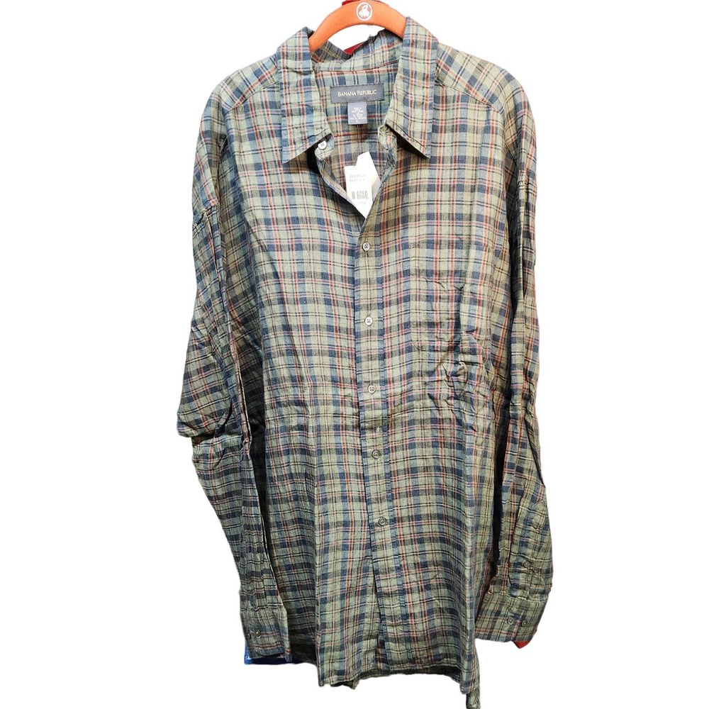 NWT Banana Republic Printed Linen Button Down Shirt XL